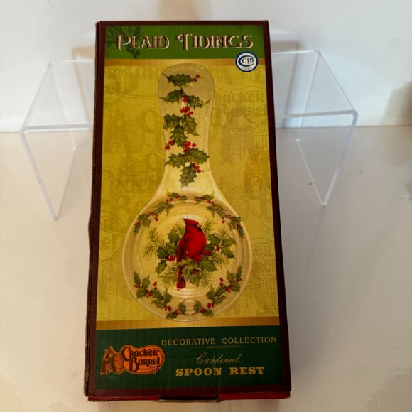 Cracker Barrel Plaid Tidings Cardinal Spoon Rest Stoneware Decorative Collection - Picture 7 of 7